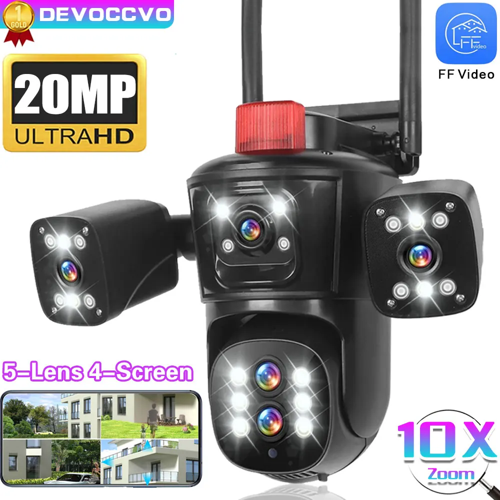 10K 20MP Surveillance Color Night Vision Camera 4 -Screens 5-Lens WIFI IP Outdoor 10X Zoom PTZ Cctv Video Cam Security System