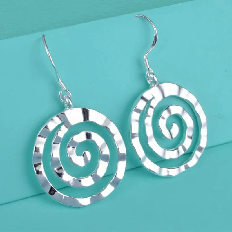 

Fashion 925 Sterling Silver spiral circle Earrings for Women charms fine party wedding Jewelry Christmas Gifts