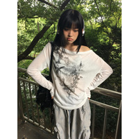 Y2k Emo Women Korean Streetwear Long Sleeve Acubi T-shirts Graphic Tees Print Tshirt Transparent Oversize Top 2000s Alt Clothes