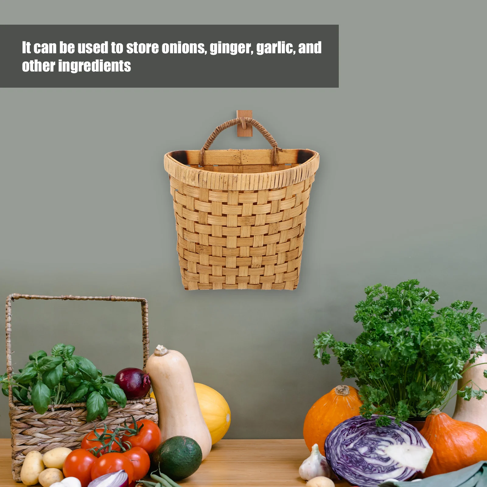

Stylish Woven Wall Hanging Basket Storage Solution For Kitchen Garlic Onion Ginger Storage