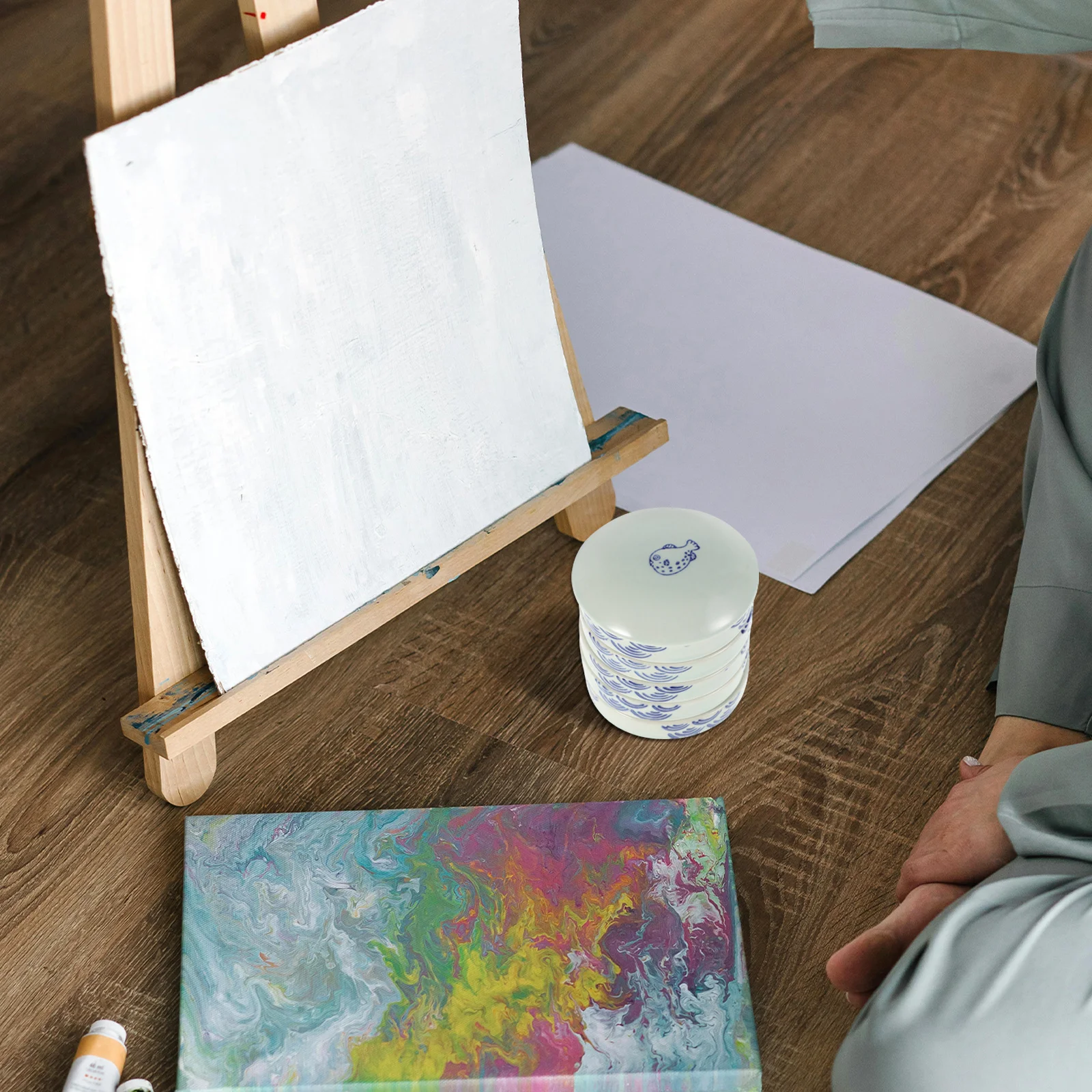 السيراميك 5 طبقة تكويم صينية الطلاء المائية الصباغ خلط لوحة مع غطاء الخط الصيني الحبر مجموعة الفخار البليت #1