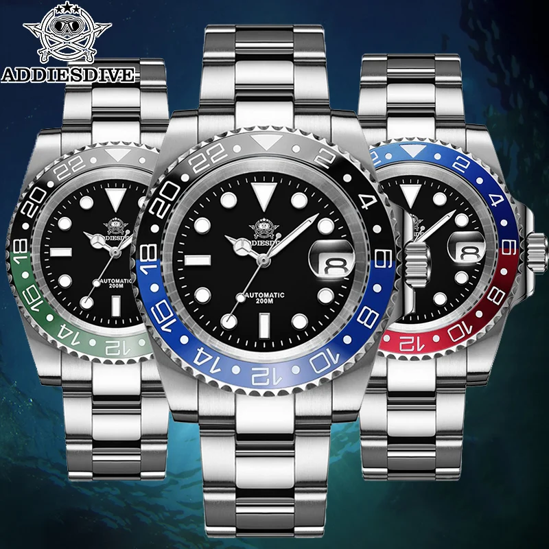 ADDIESDIVE Men's Automation Watch Sapphire Glass Super Luminous 200M Waterproof Diving Watches Ceramic Bezel Analog Watch