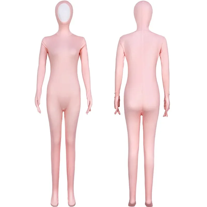 Traje de cuerpo entero para mujer, mono rosa con cuello, disfraz de cosplay para espectáculo, Zentai multicolor, ropa divertida de Halloween