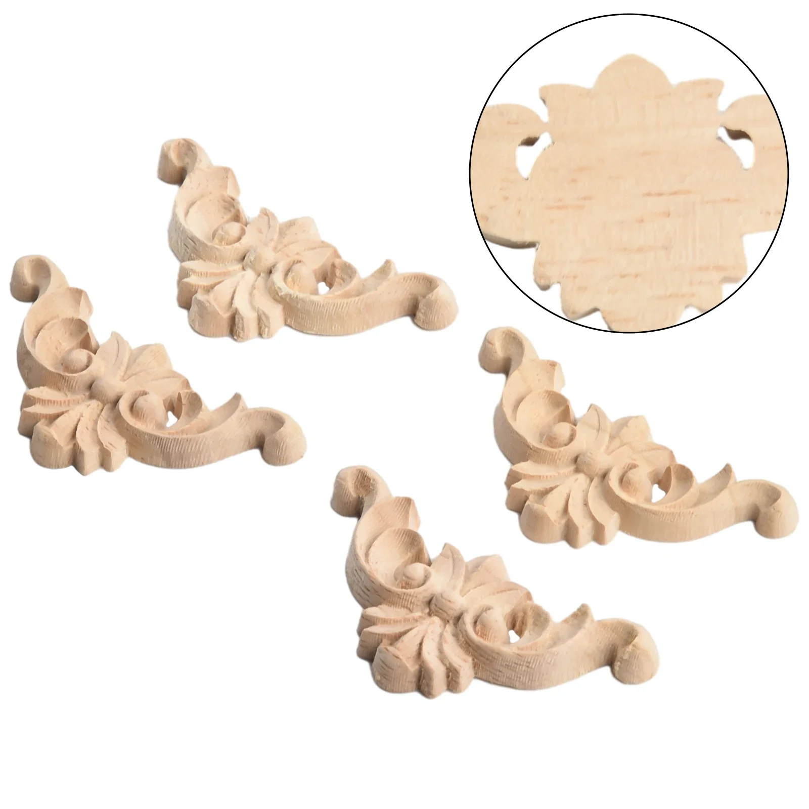 ~4PCS Wood Applique ~Carved Corner Onlay ~Furniture Applique ~Mouldings Decal DIY ~Home Furniture ~Woodcarving Decorative