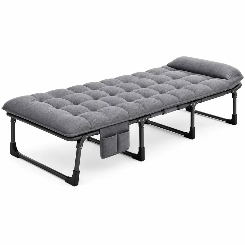 Heavy Duty 8 Leg Folding Camping Bed 450 lbs Capacity 6 Gear Adjustable Backrest Oxford Cloth with Side Pockets Indoor