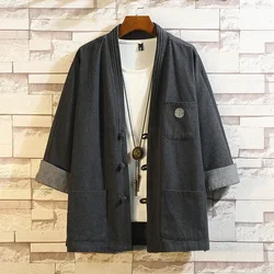 Japanese Style Kimono Haori Samurai Robes Gown Chinese Hanfu Cardigan Jackets Fashion Retro Qipao Tops Denim Coats Casual Blouse