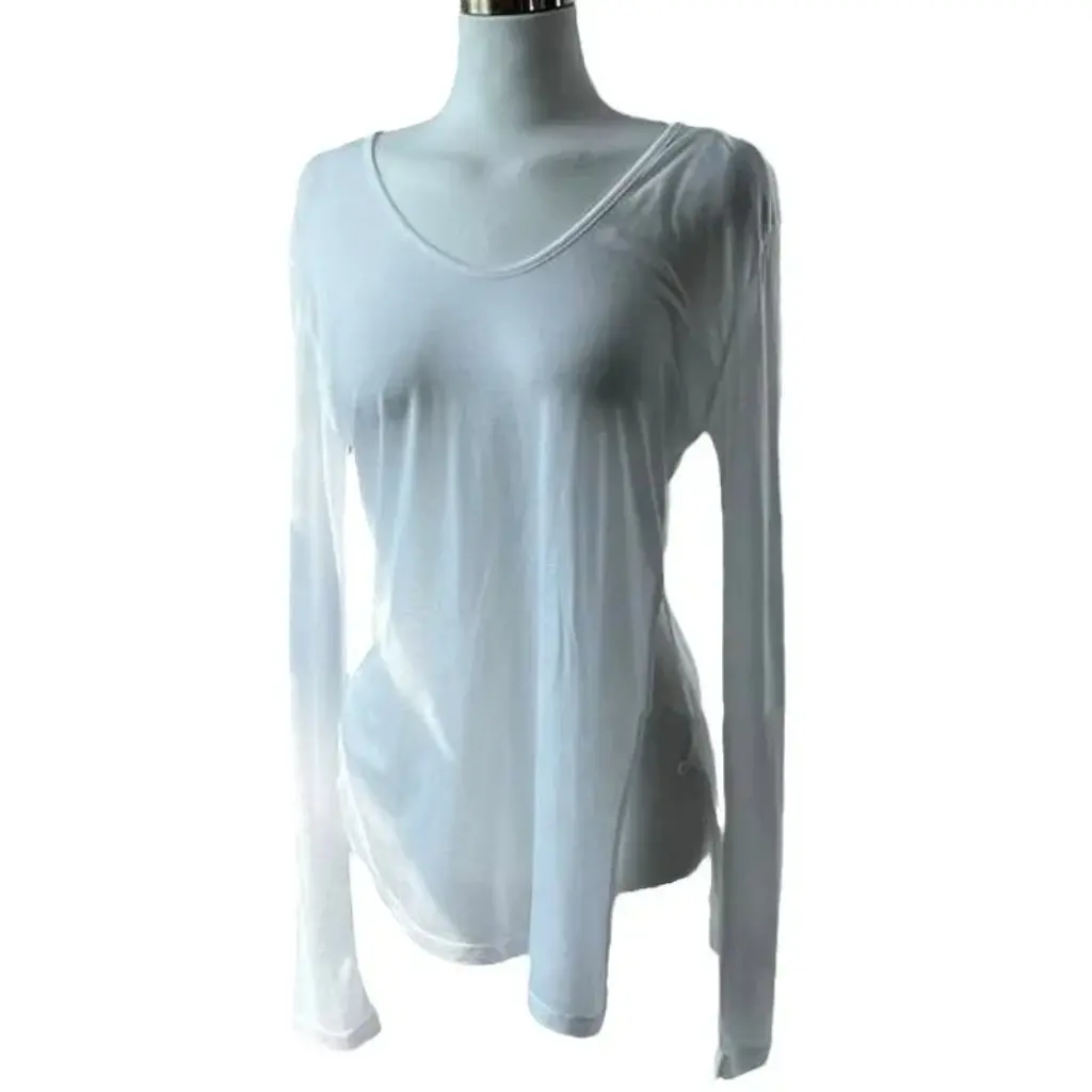 

Spring Summer New Lazy Style V-Neck Long-Sleeved T-Shirt Micro-Transparent Sunscreen Shirt Slim-Fit Pure Desire Top for Women