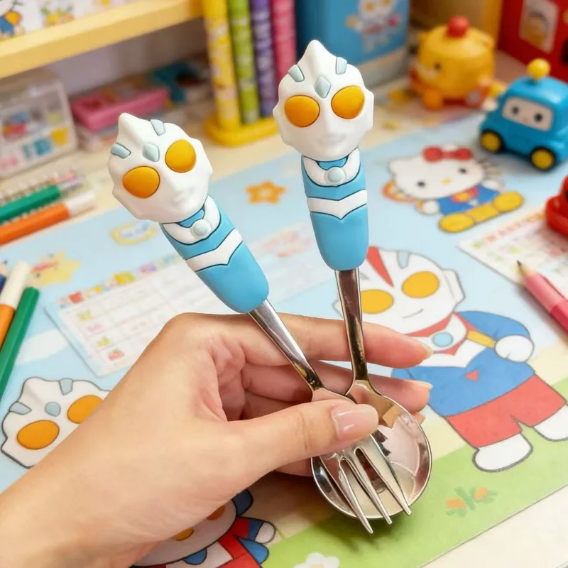Anime Peripheral Portable Tableware Fork and Spoon Set Cute Stainless Steel Cutlery Birthday Gift Kawaii children's fork spoon view 3