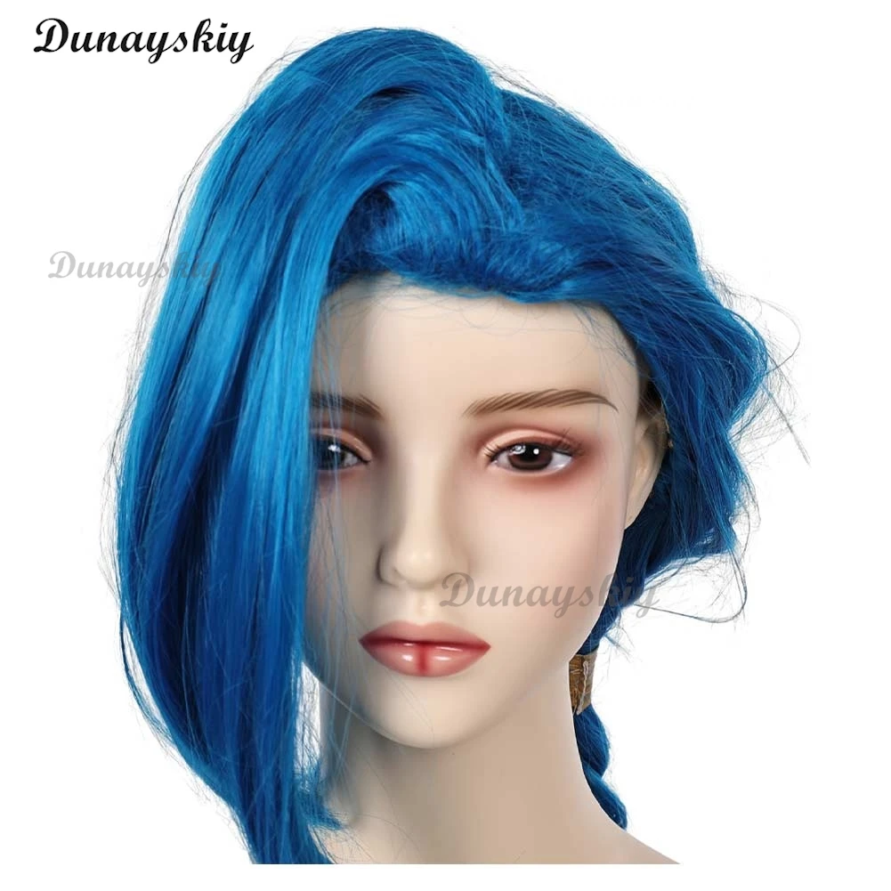 Arcane jinx perucas jogo lol tv 2 cosplay acessórios de fantasia mulher adulta roleplay fantasia azul longo trançado cabelo feminino personalizado