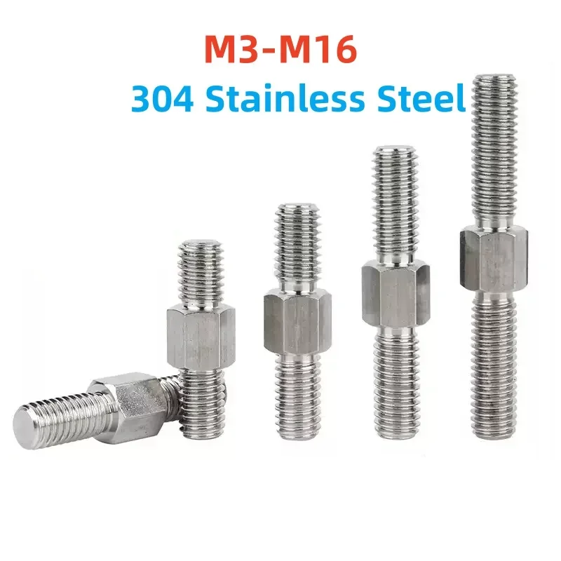 M3-M16 304 Stainless Steel Outer Hexagon Teeth Bolt Left And Right Thread Rod Stud Positive Double End Thread Rod Stud Bolt