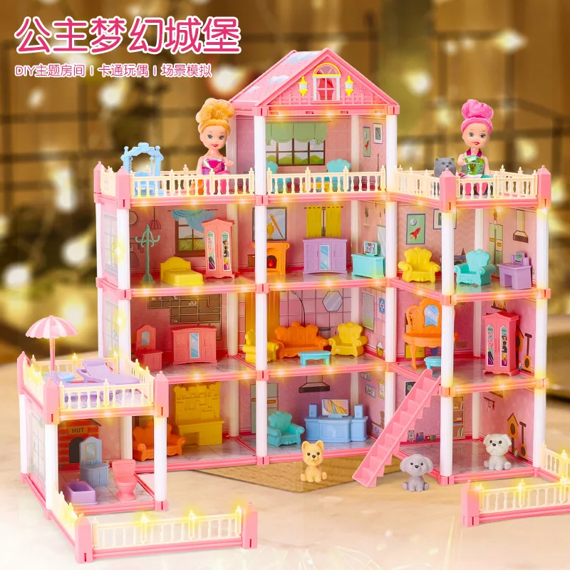 DIY Dream Princess Castle Villa Assembly Doll House Set Toy Girl Family Toy Children's Music Doll House Assembly Villa House
