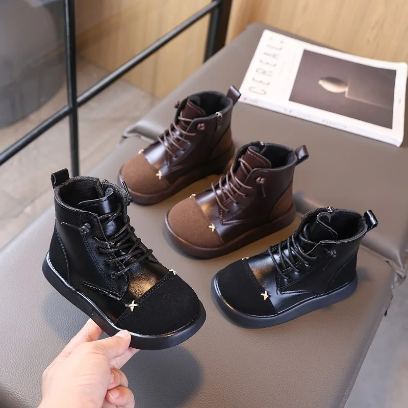 JGSHOWKITO Boys Girls Ankle Boots 2026 Autumn Winter Fashion Classic Kids Short Boots Flat Sole Non-slip Side Zipper Soft Warm