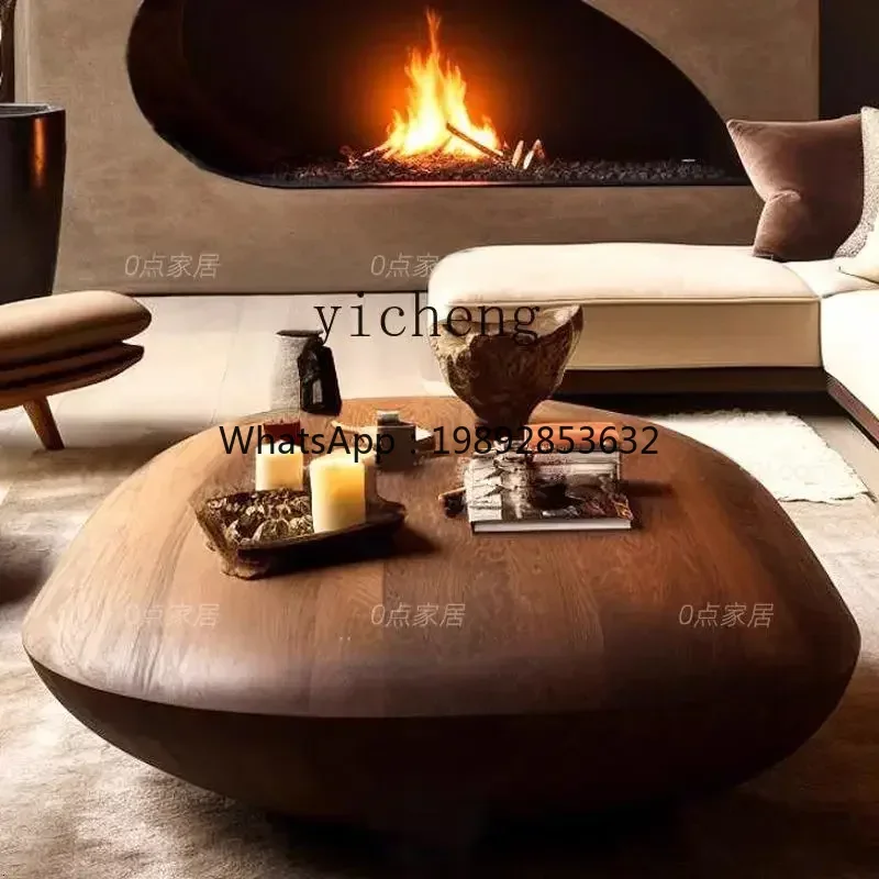 Vintage Style Coffee Table Walnut Veneer Oval Irregular Creative High-end Feel