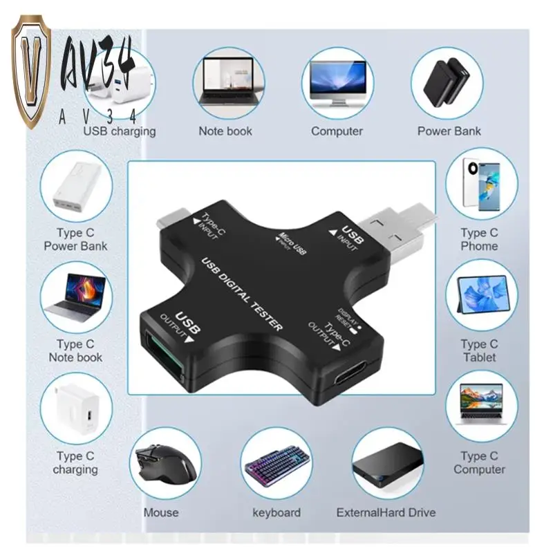 

AV34-USB C Tester,2 In 1 Type C USB Tester Color Screen IPS Digital Multimeter,Voltage,Current,Power,Resistance,Temperature