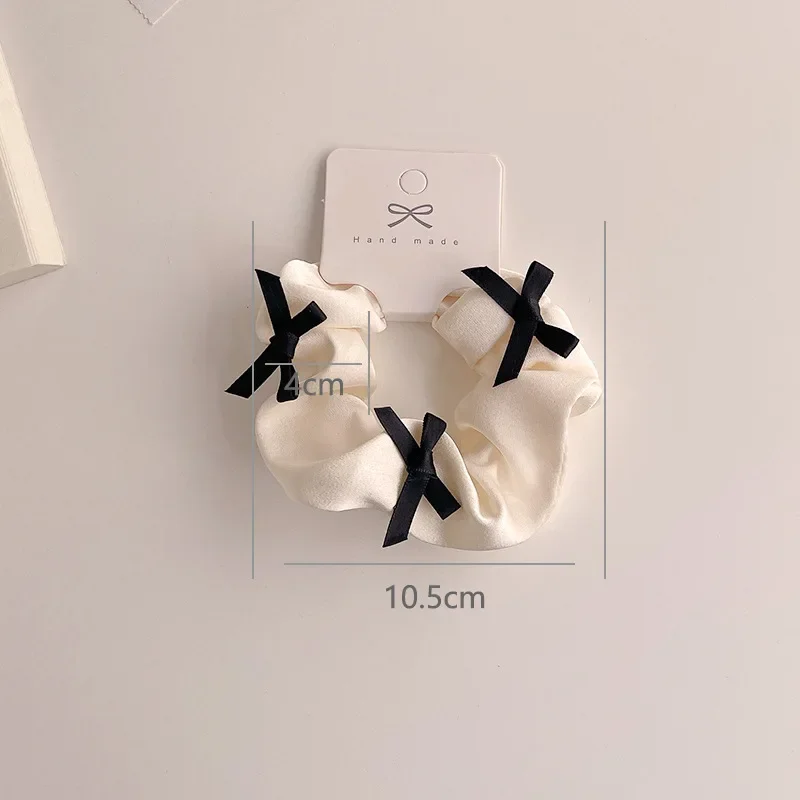 Sweet Korean-style Bow Hair Elegant Black-and-white Department Ruffle Cloth Art Super Fairy Satin Large Intestine Hair Rings