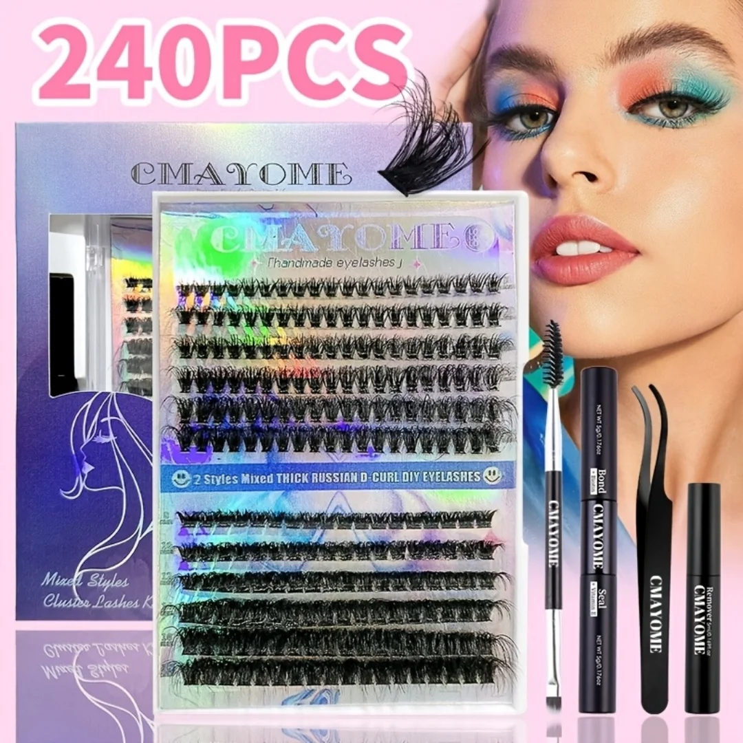 DlY Eyelash Extension Kit 240pcs Mix Individual Lashes Cluster D Curling, Lash Clusters With Lash Bond, Lash Remove And Seal And