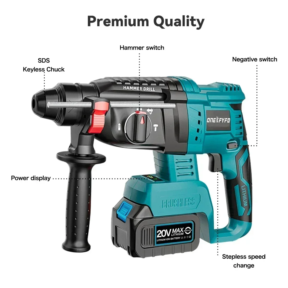 3in1 Brushless Impact Hammer Electric Drill Rotary Puncher Drill FUNCTION Jackhammer Perforator Tool for Makita 18V Battery