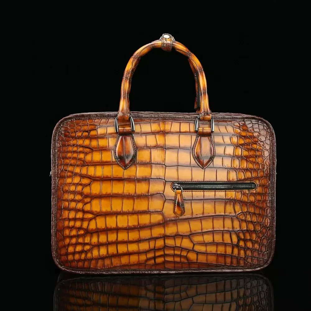 2026 Genuine Crocodile Leather Briefcase, Men's Business Style, Handmade, Vintage Color, Men's Exclusive Bag, Single-Layer