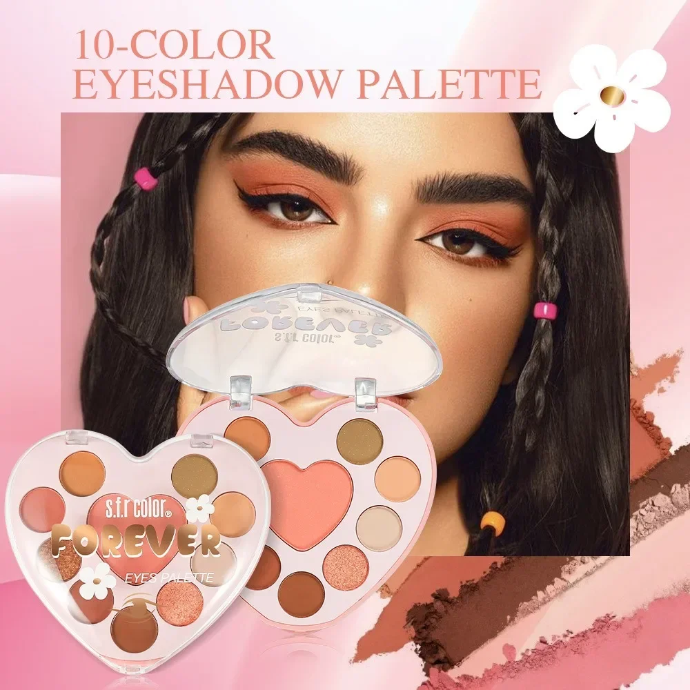 Love Heart Matte Eyeshadow Blush Highlight  3 in 1 Earth Tones Trio - Soft Matte All-in-One Makeup Set for Natural Look