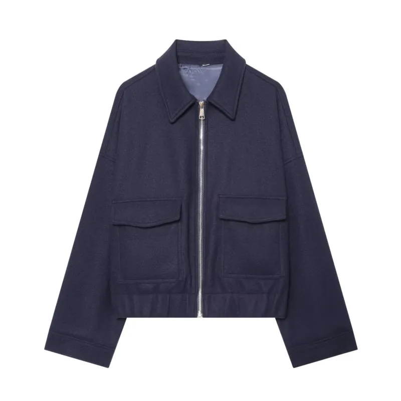 HipSeam Women's Bomber Jacket With Zipper New 2026 Autumn Lapel-Neck Pocket Women Winter Jacket With Elastic Hem Female Coats