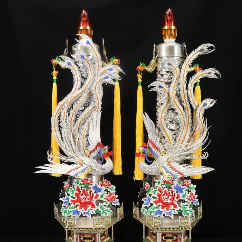 Boutique tin ware tin carving ornament Xiangfeng Phoenix peony height about 48cm