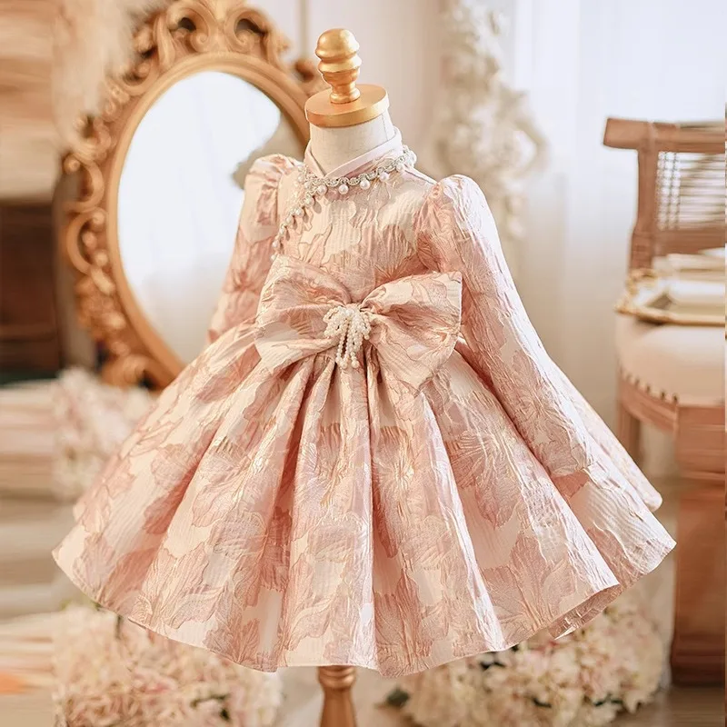 

Children's First Birthday Dress2025New Stylish Princess Dress for Baby Girls, Cheongsam Birthday Puffy Long Sleeve Spring Dress
