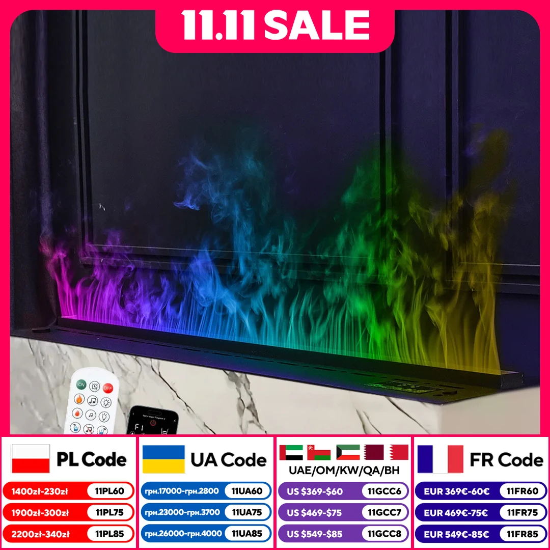 

Smart 3D Indoor Bedroom Decorative Mist Fireplace APP Remote Control Color LED Flame Humidifier Simulated Flame Mist Fireplace