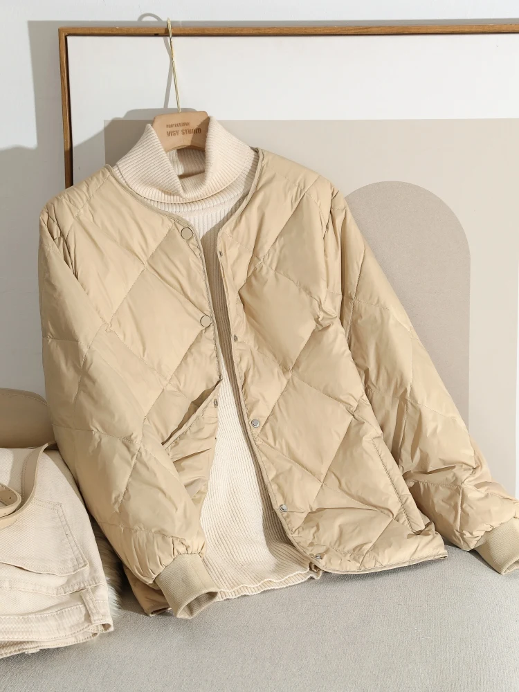 Thin Down Jacket Women's Short Cotton Coat 2025 New Korean Style Fashion Baseball Jacket Single Breasted Autumn Winter Jacket