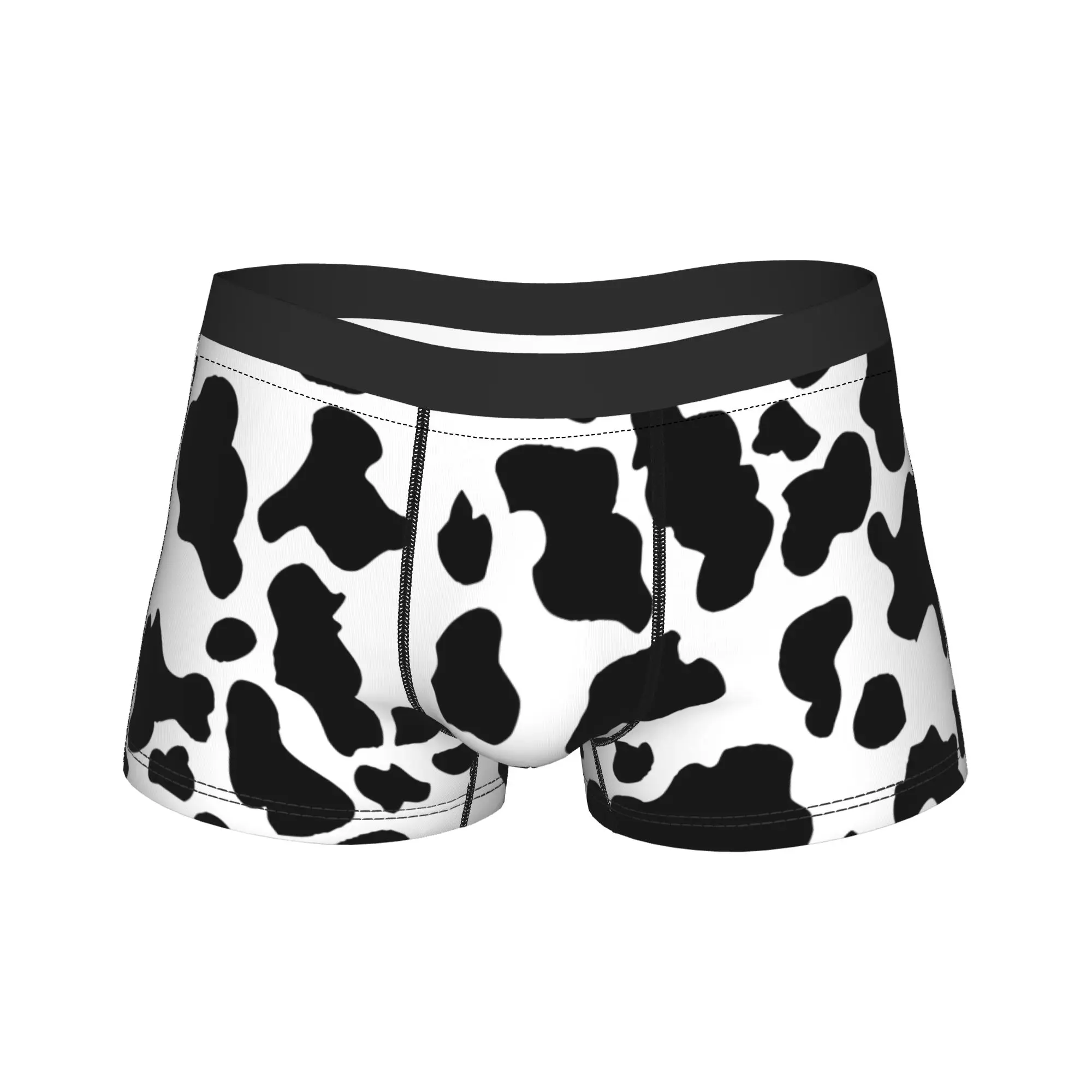 Men's Cow Print Pattern Long Underwear Animal Funny Boxer Briefs Shorts Panties Male Breathable Underpants M-XXL