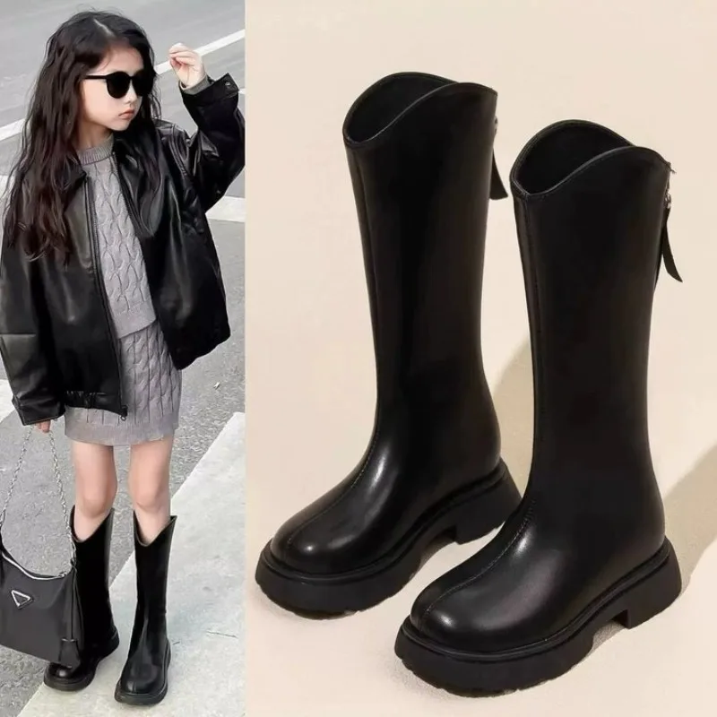 

Winter Child Fashionable Long Boot 2025 New British Style Flat Boot Korean Version Girls Anti Slip Warm Boots Girls Snow Boots