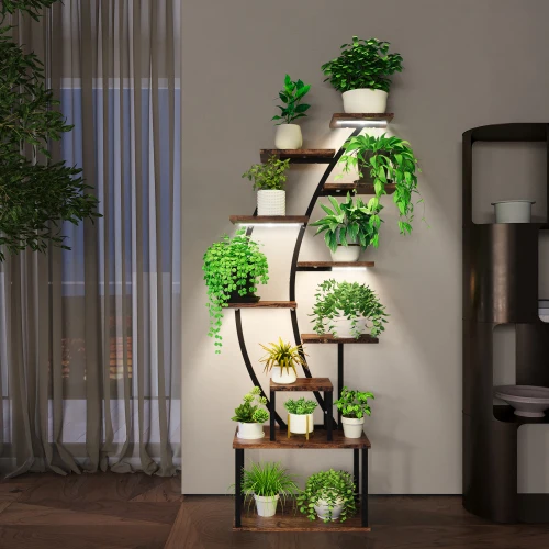 Plant Stand Indoor with Grow Lights, 9 Tiered Indoor Plant Stand, 63