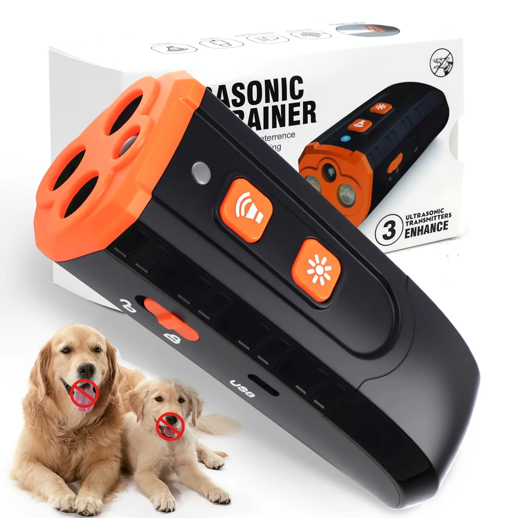 

Dog Bark Deterrent Devices, Anti Barking Device for Dogs, Stop Barking Neighbors Dog, 3X Sonic Emitters, 33ft Long Range Compact