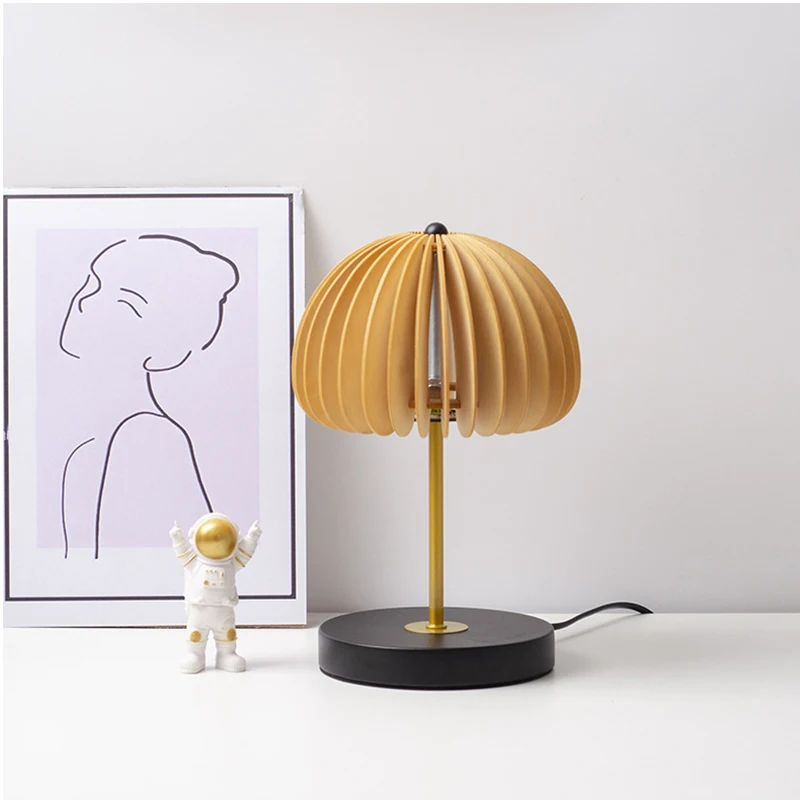 

Solid Wood Lampshade Bedside Lamp Modern Hotel Bedroom Pumpkin Table Light Nordic Minimalist Solid Wood Ambient Table Lamps