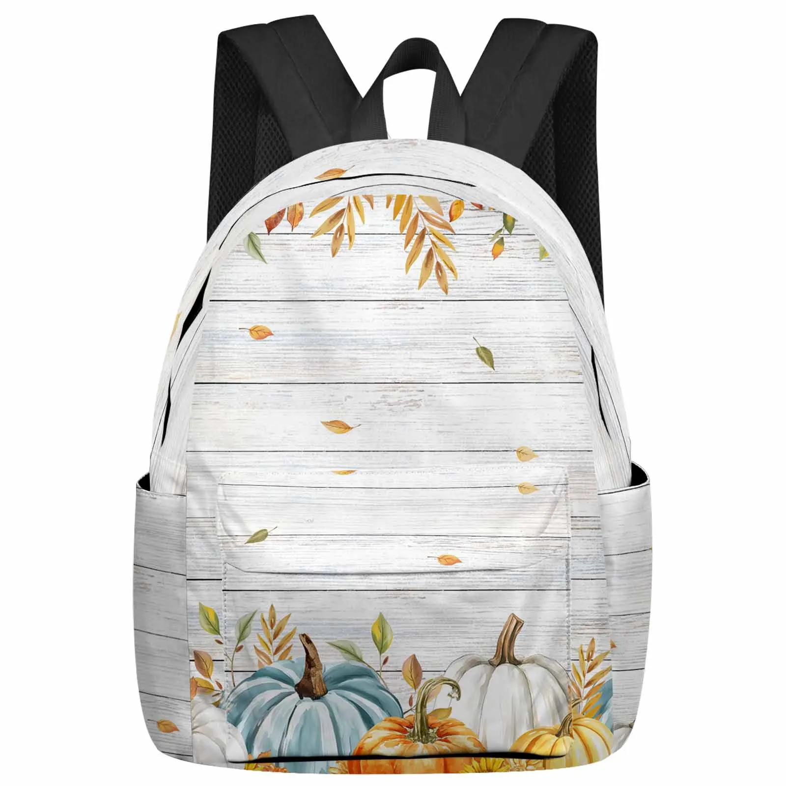 

Gray Wooden Background Pumpkin Backpacks Teenagers Student School Bags Men Women Travel Mochila
