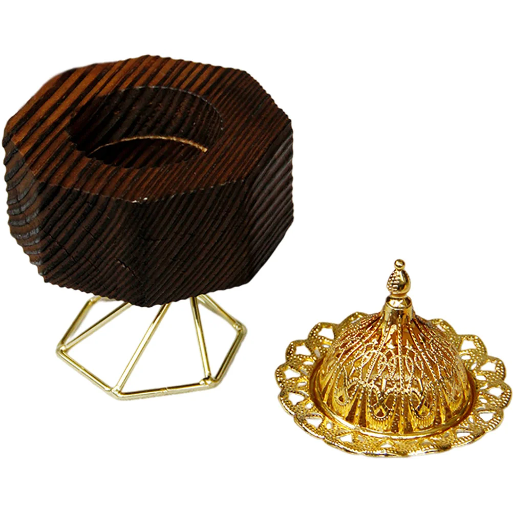 

Wooden Metal Burner Middle East Style Decorative Censer Desktop Aroma Burner Home Office Decor Incense Holder Vintage Stick Cone