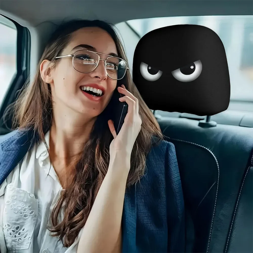 Cartoon Angry Eyes Car Headrest Covers 2Pcs, Festive Decoration for Halloween Christmas, Universal Auto Interior Decor Accessori