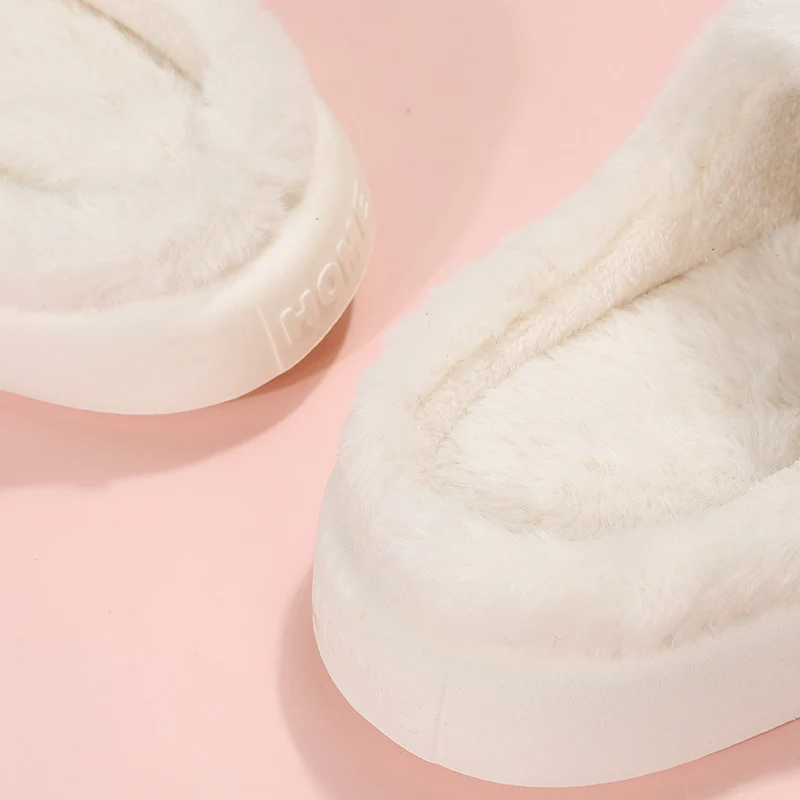 White Women Home Slipper Autumn Winter Plush Warm Shoes Ladies Indoor Faux Fur Shoes Slides Fashion Chain Ladies Family Slippers