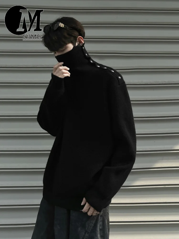 [OIMG] Black Wall Style 7 New Trend, Solid Color, High-end Feeling, Simple Button Up High Neck, Inner Sweater