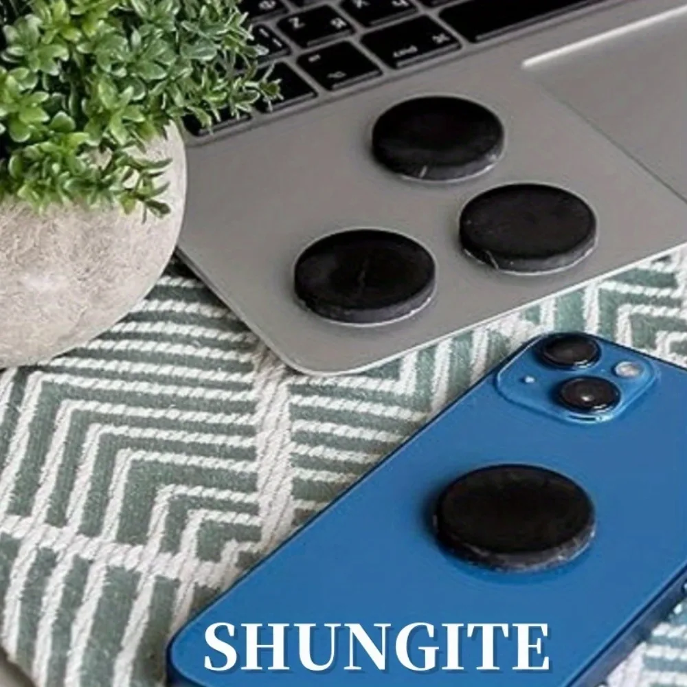 Natural Shungite Stone Laptop Tablet Phone Sticker Round Black Disc Wellness Glossy DIY Gift for Christmas Valentine's Birthday
