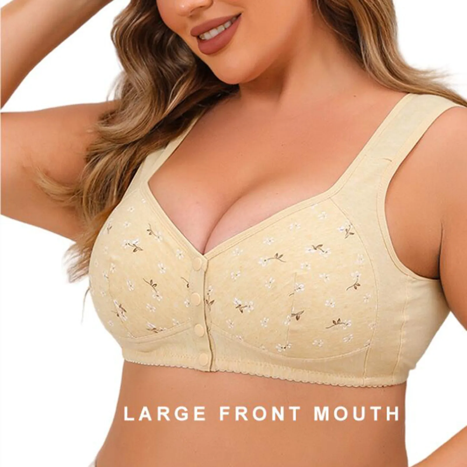 Cute Daisy Bras Front Snaps Women's Wire-Free Front Button Closure Bra Support Bra Comfortable Easy Close Sports Bras Plus Size