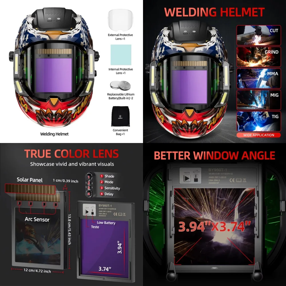 

Welding Helmet for Andley Panorama 180 View Auto Darkening Filter 394x374 Inch 4 LED True Color Protection for MIG TIG Stick