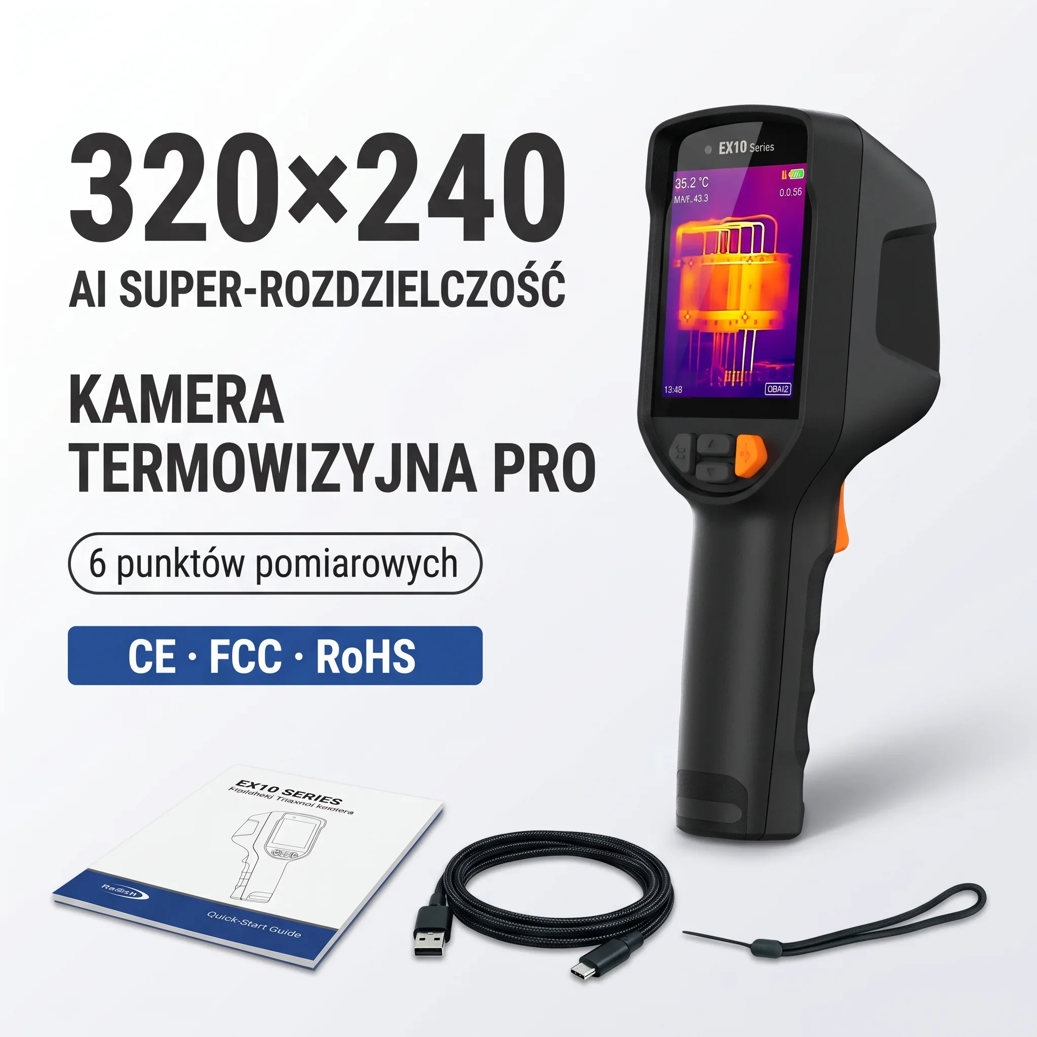 EX10 Pro Thermal Camera for Production Line Rounds, 6 Custom Points, 8GB Storage, CE FCC RoHS, 320x240 AI Super Resolution