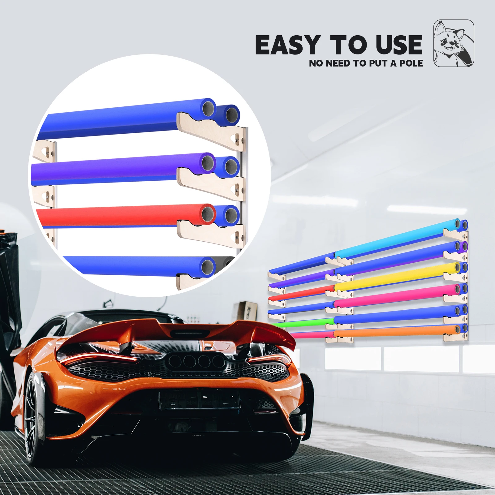 FOSHIO Heavy-Duty Wood Rack For Car Film Vinyl Roll Storage Garage Workshop Craft Decal Display Organizer Tool Wall-Mount Holder