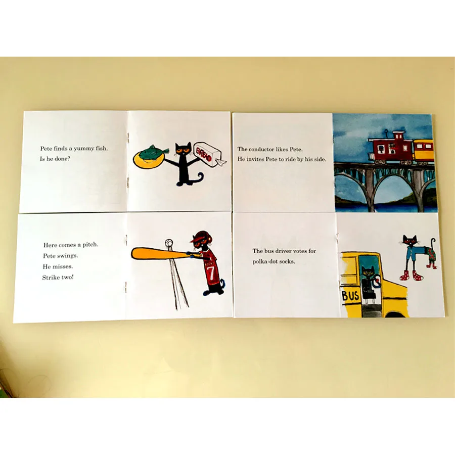 Libros en inglés de mano pequeña para niños, libros de imágenes portátiles de gato de Pete, historias famosas, juego de lectura de aprendizaje, 12