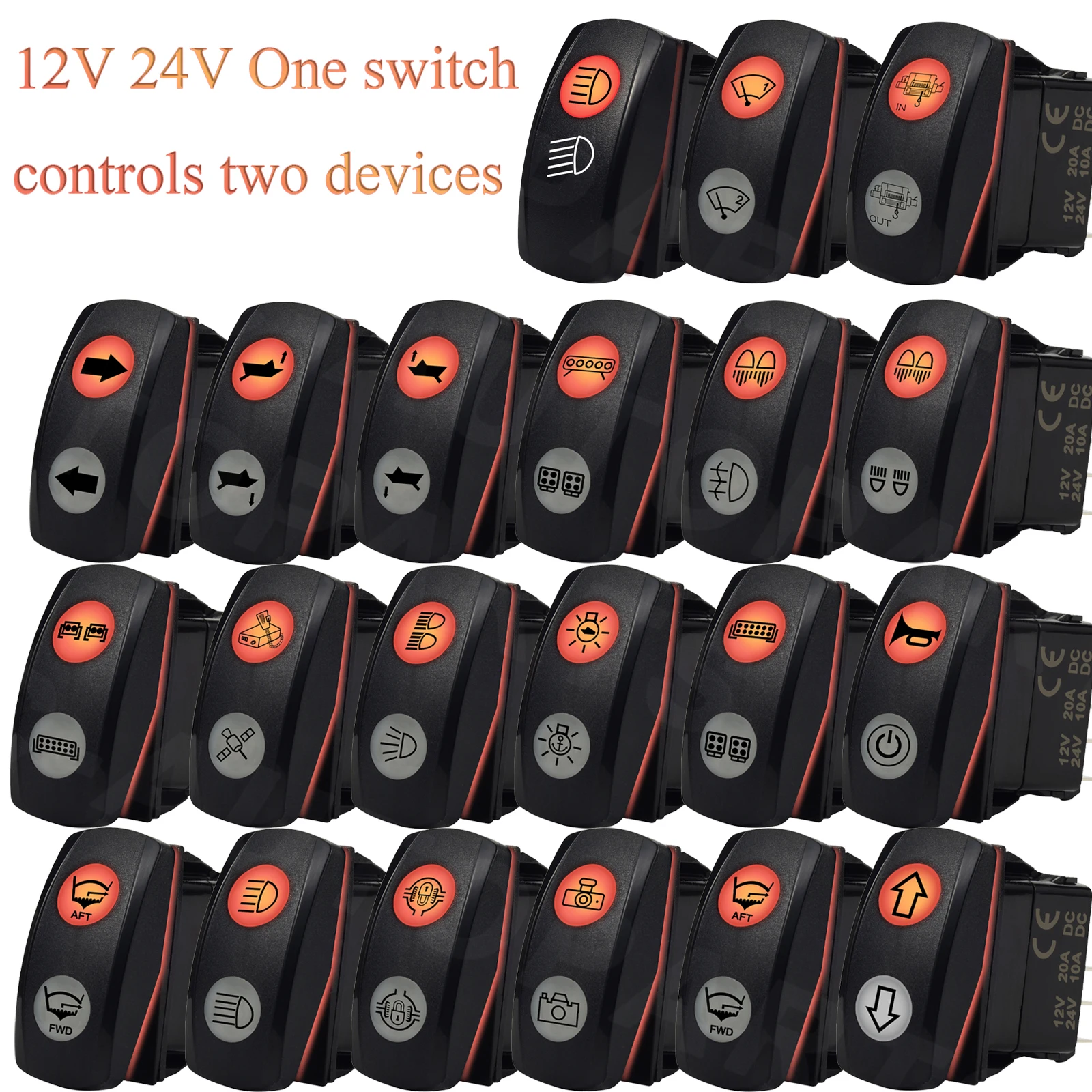Universal 12V/24V Waterproof Rocker Switch LED DPDT 3 Position ON-OFF-ON/ON-ON-OFF Momentary/Latching for Car Truck Jeep Boat RV