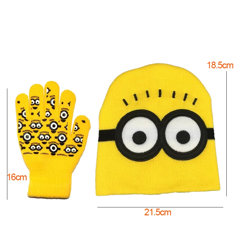 Costume de Cosplay Anime Minions, bonnet tricoté jaune, gants extensibles, casquette d'hiver Kawaii, cadeaux de noël et d'halloween pour garçons et filles
