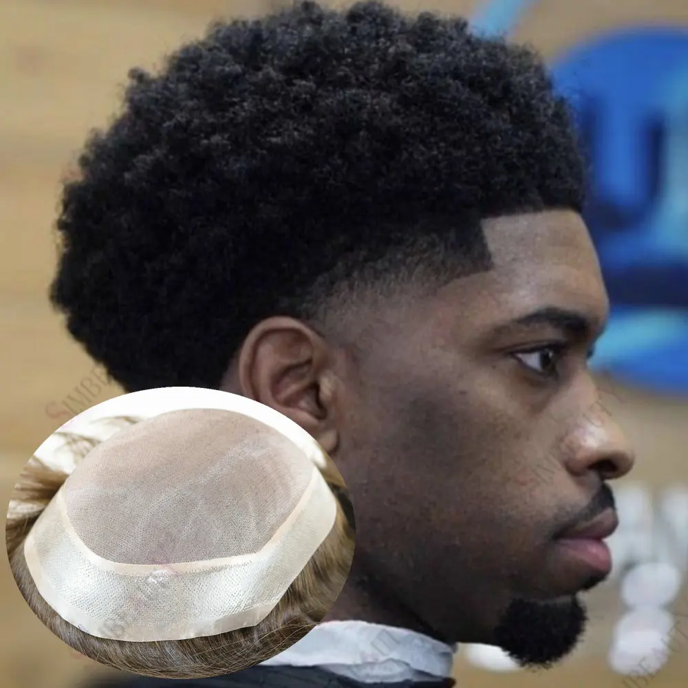 

6 мм плотный вьющийся афро парик для мужчин Prostheis Mono Lace & PU Remy Индийская система замены человеческих волос Афро-американский мужской парик