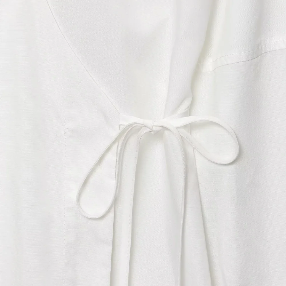 Vestido camisero envuelto de color liso para mujer, manga larga, cuello en V, con cordones, novedad de verano, vestido largo sencillo y moderno