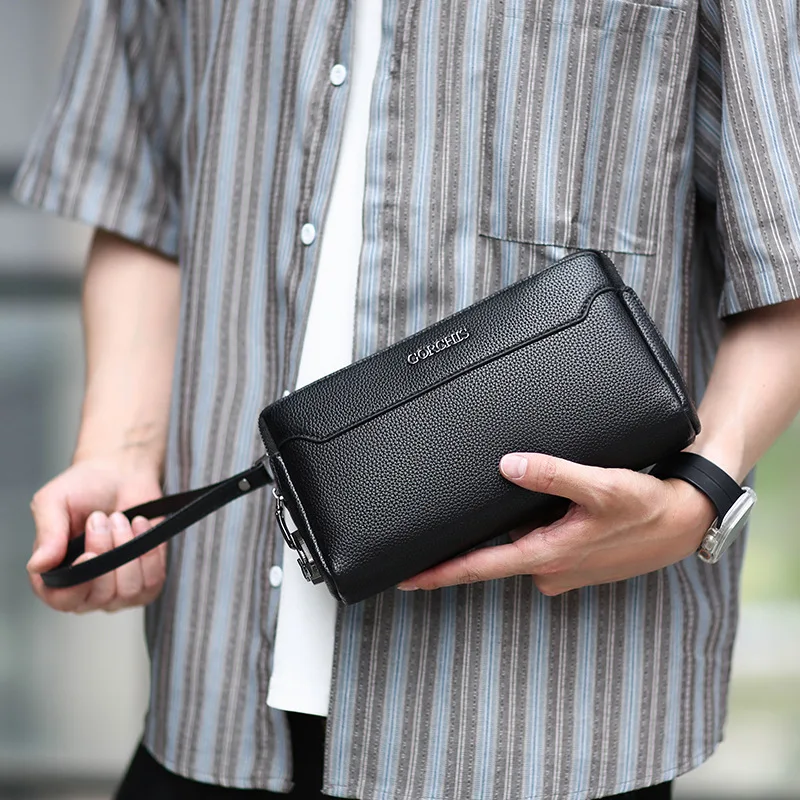 Men's Large Clutch Bag with Combination Lock, Anti-Theft Soft PU Leather, Large-Capacity Wallet, Vintage Style