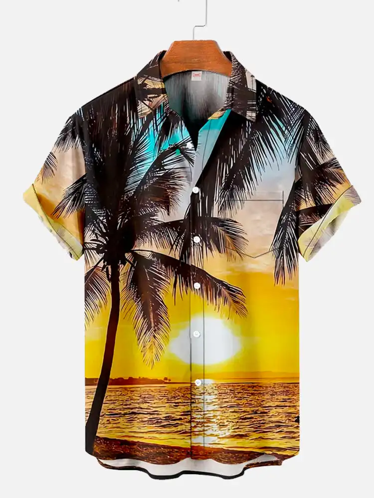 

Men's Hawaiian coconut tree pattern shirts Summer beach sunset shirt casual short sleeved Exquisite 3D printed